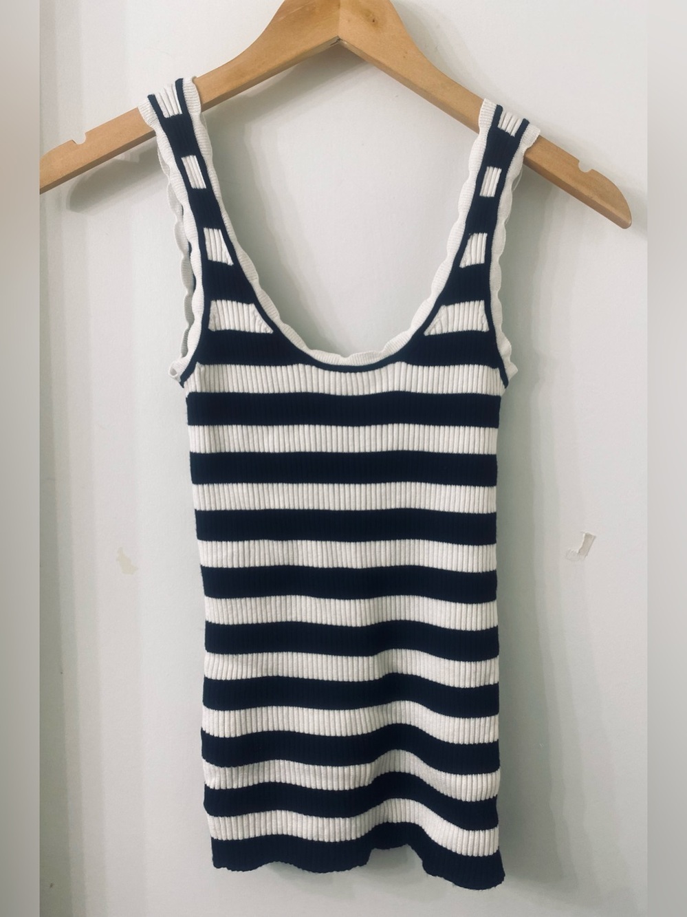 Truth by Republic Black & White Striped Ribbed Tank Top